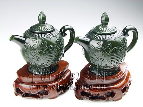 青玉－薄胎長壽對壺