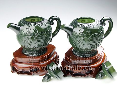 青玉－薄胎長壽對壺