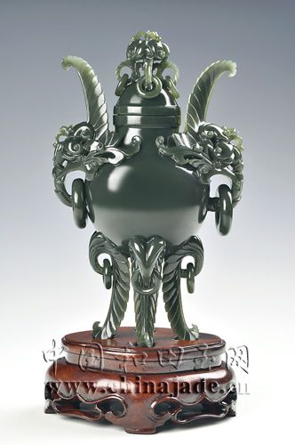 青玉-(番作)雙耳蕉葉爐