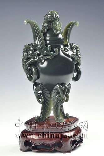 青玉-(番作)雙耳蕉葉爐