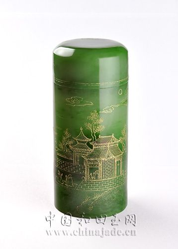 碧玉-畫意香茗筒