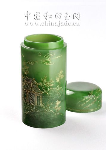 碧玉-畫意香茗筒