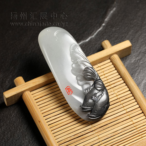 墨玉子料掛件-富貴雙魚