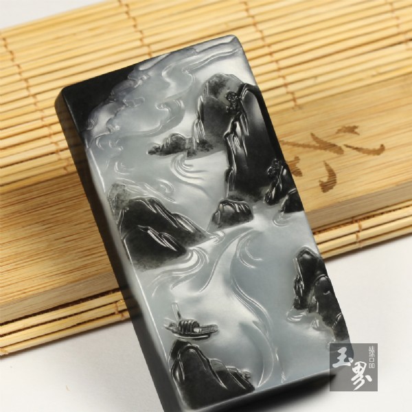 墨玉籽料把牌-江山 (馮鈐玉雕作品)