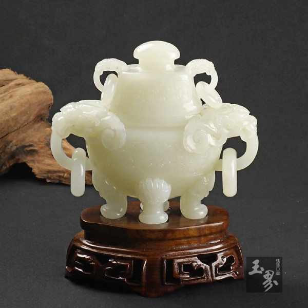 白玉-獸首雙耳爐 白玉-獸首雙耳爐