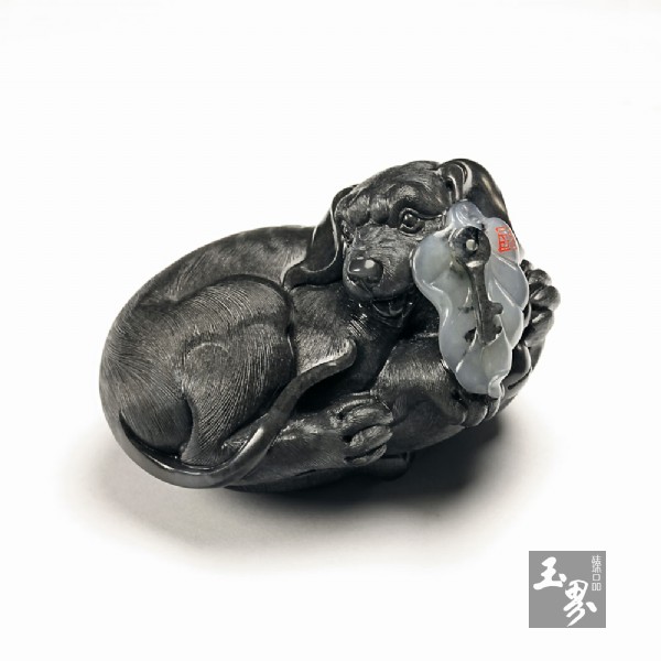 墨玉子料把件-守業旺財 