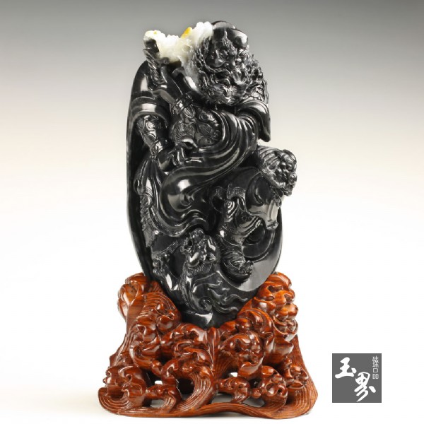 墨玉子料擺件-武財神