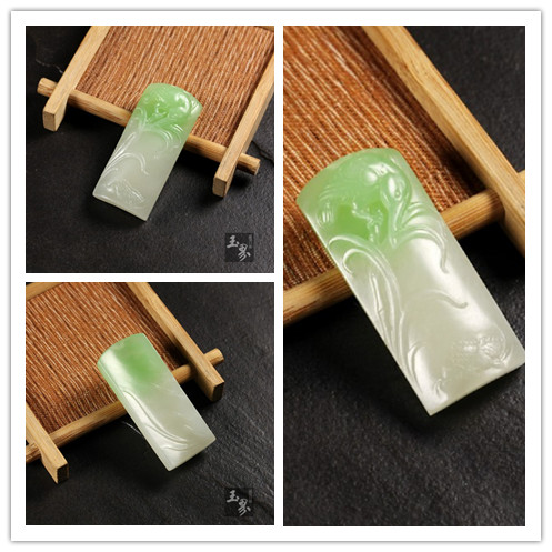 （翠青）白玉掛件-翠鳥陽春 