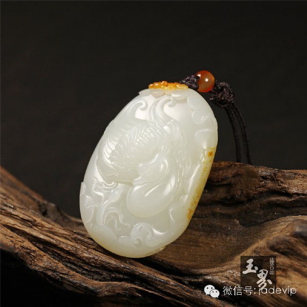 白玉子料掛件-鵝如意 