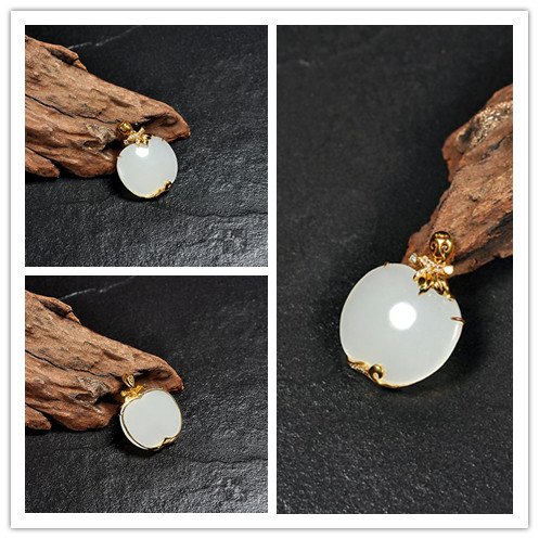 18k金羊脂玉-蘋果吊墜