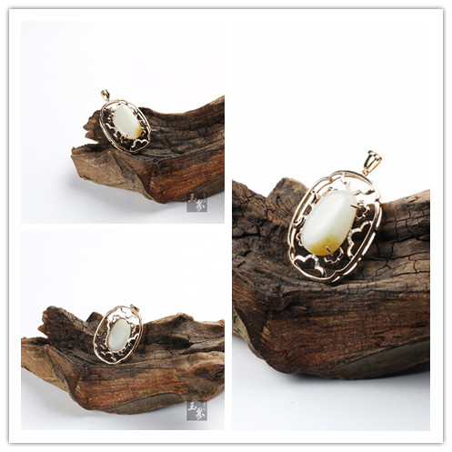 18k金白玉籽料吊墜