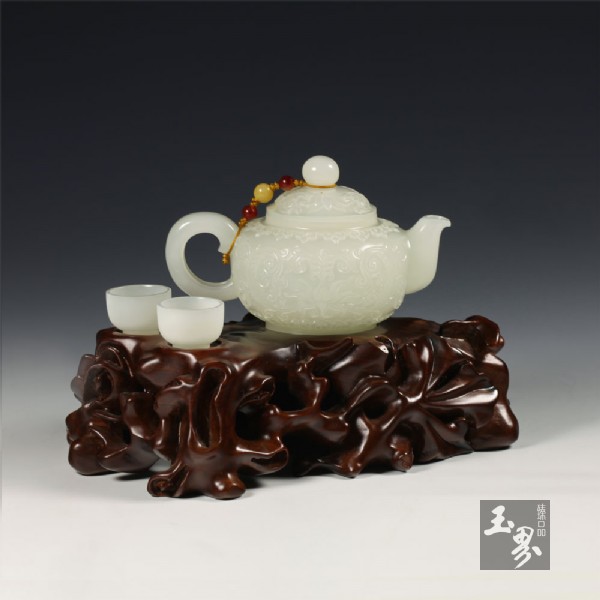 白玉-花卉紋飾把玩壺 