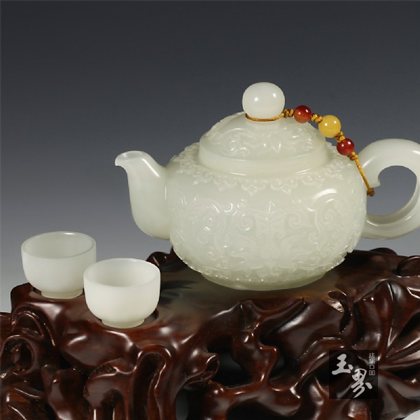 白玉-花卉紋飾把玩壺 