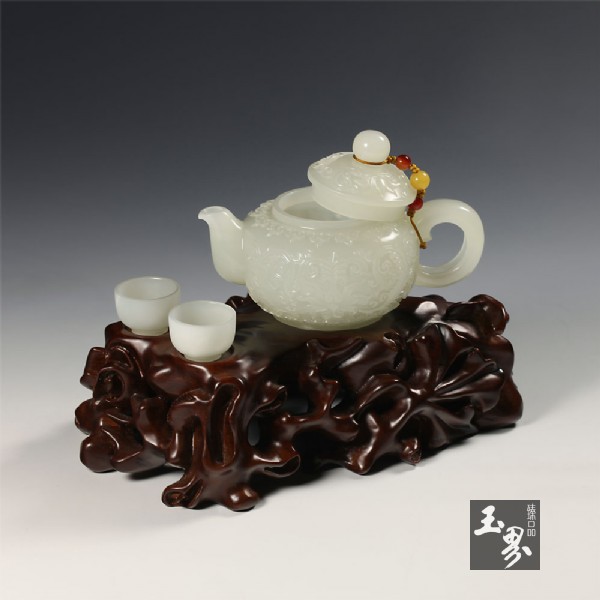 白玉-花卉紋飾把玩壺 