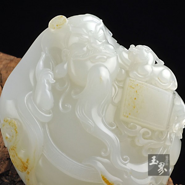 羊脂白玉子料把件-財神