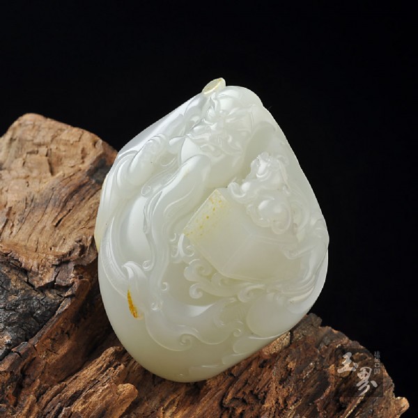 羊脂白玉子料把件-財神