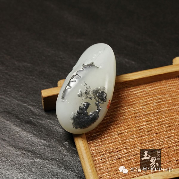 墨玉青花子料掛件-靜觀