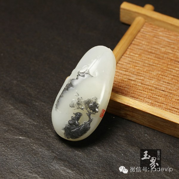 墨玉青花子料掛件-靜觀