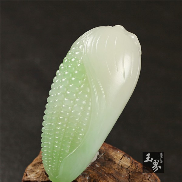 （翠青）白玉掛件-小玉米