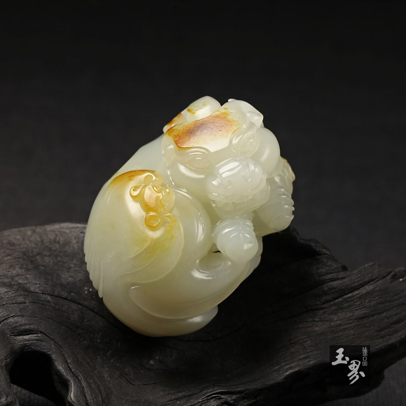 白玉子料把件-福壽雙全